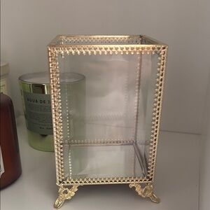 Elegant Gold Glass Brush Holder and Vanity Box